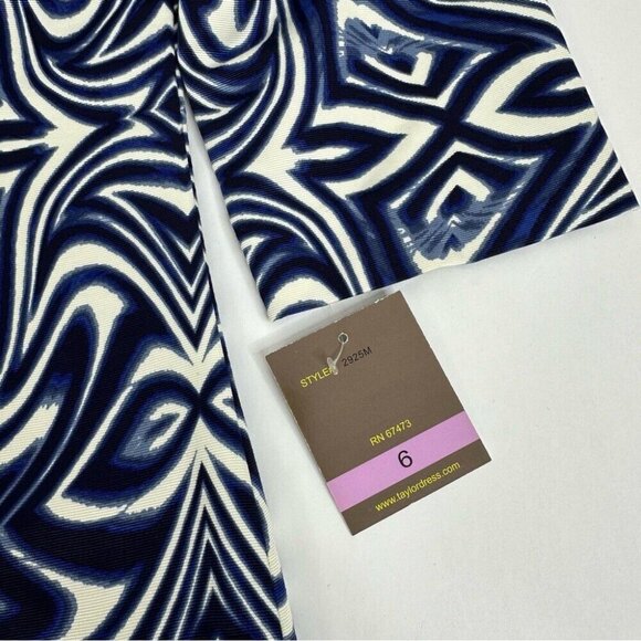Taylor Women's NWT Blue Geometric 3/4‎ Sleeve Business Career Shift Dress 6/C38 - Picture 6 of 13